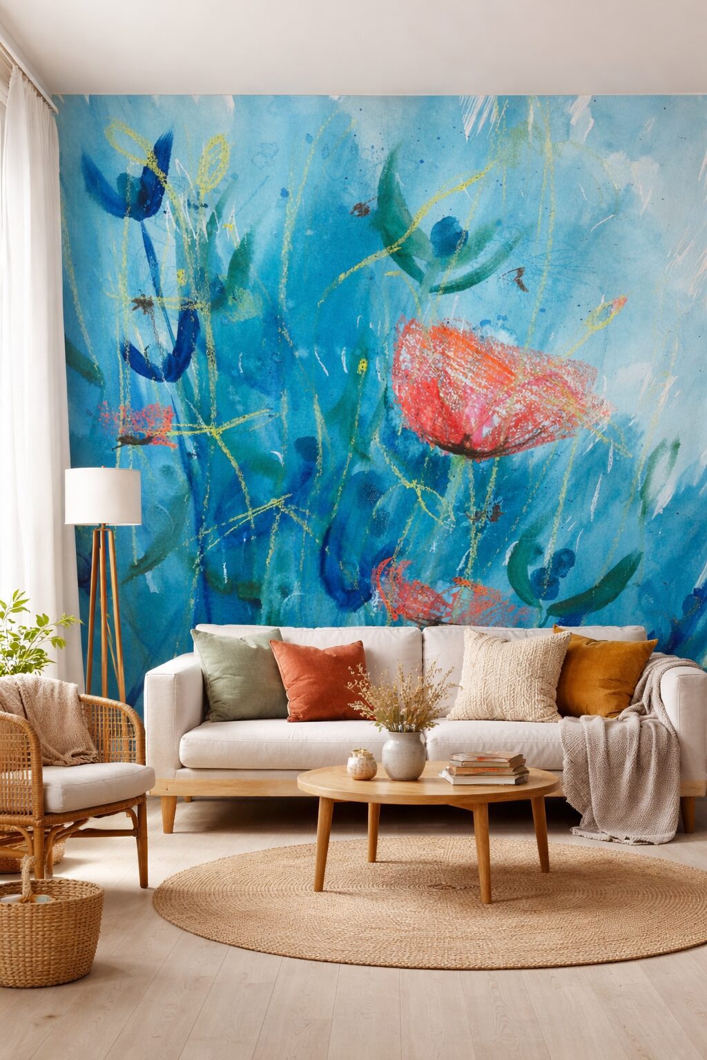 Hand painted abstract floral mural Edinburgh