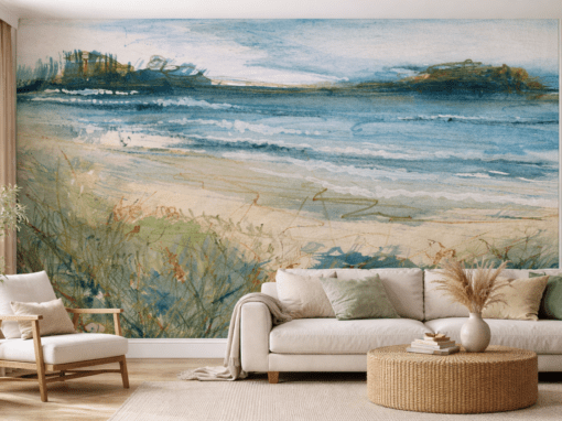 Hand-Painted Seascape Wall Mural &ndash; Edinburgh Living Room