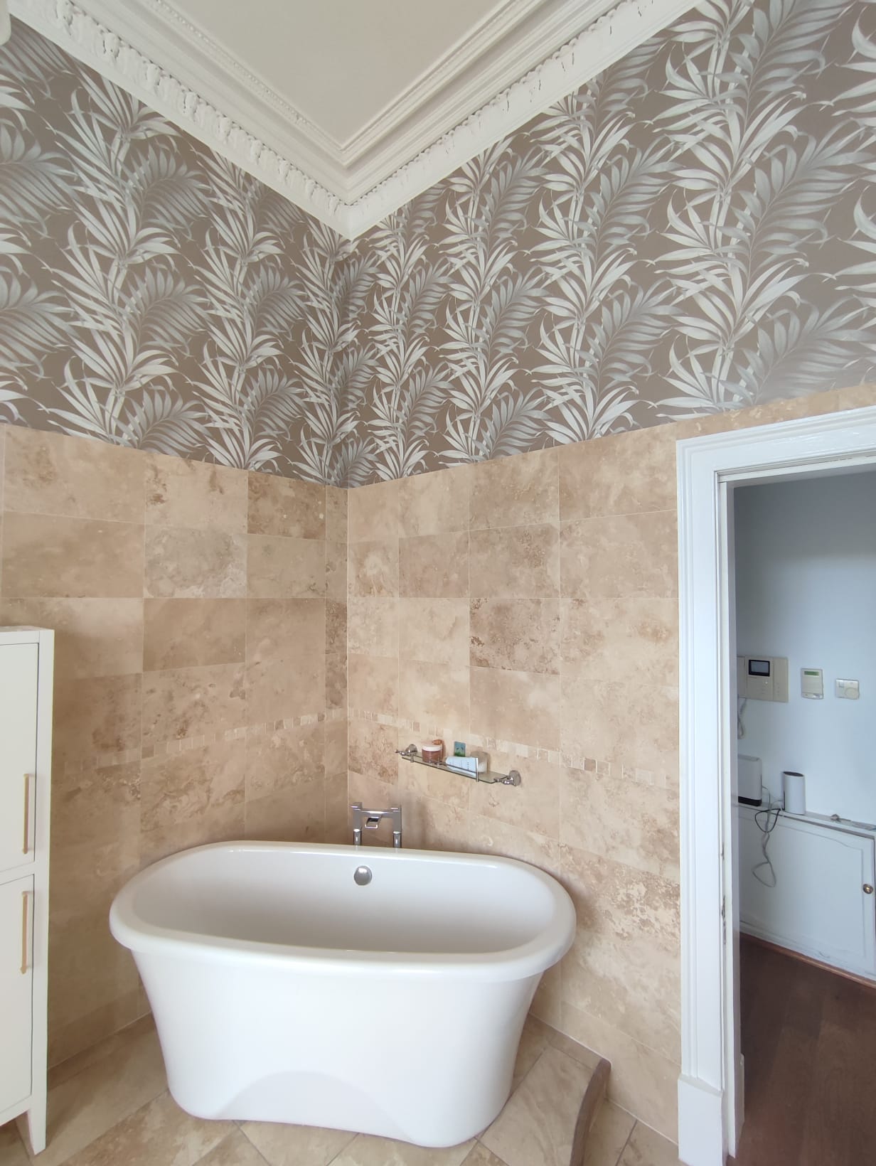 Finished botanical bathroom wallpapering project in Edinburgh